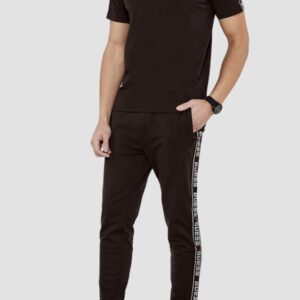 GUESS Brązowe męskie spodnie dresowe z lampasami New Arlo