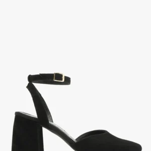 Welurowe czółenka z paskiem wokół kostki