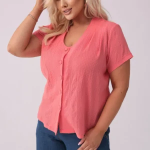 Klasyczna zapinana na guziki bluzka Nel w koralowym kolorze PLUS SIZE XXL OVERSIZE