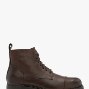 Brązowe trzewiki ze skóry licowej