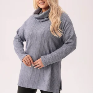 Popielaty sweterek Bianka - uniwersalny i stylowy z możliwością noszenia jako bluzka lub golf PLUS SIZE XXL JESIEŃ