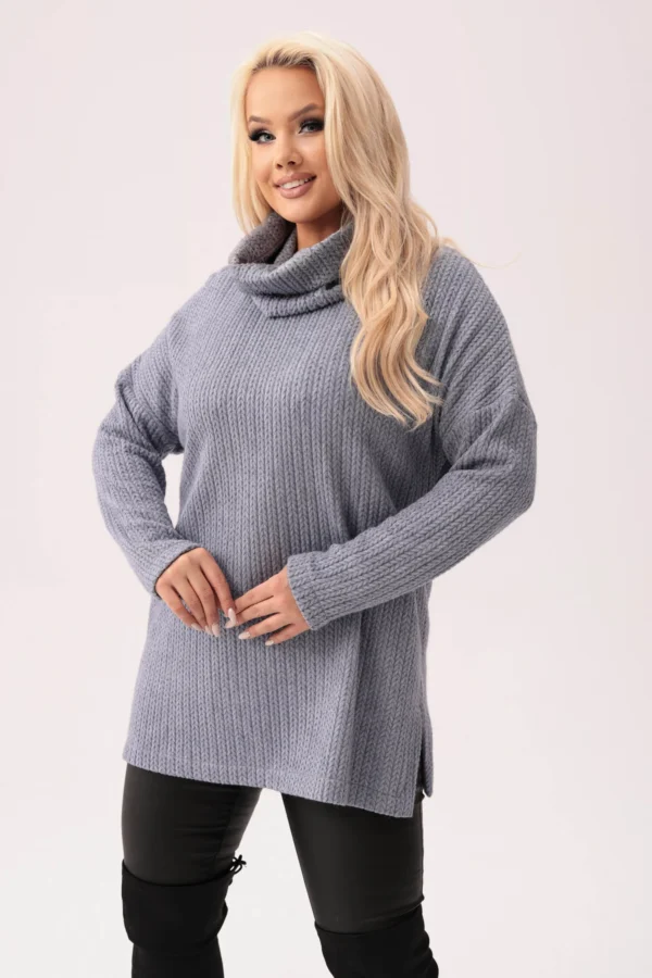 f4a2172656d19c3158d6fa646356052165a6c27a Popielaty sweterek Bianka - uniwersalny i stylowy z możliwością noszenia jako bluzka lub golf PLUS SIZE XXL JESIEŃ