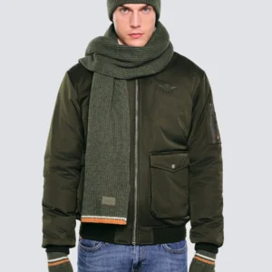 Szalik męski z kolorowym akcentem khaki Wandegors 303