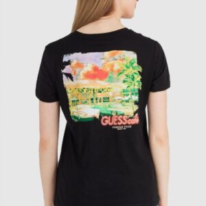 f68277fc5c52b27787b73135f081611188e1ba65 GUESS Czarny t-shirt damski z kolorowym printem