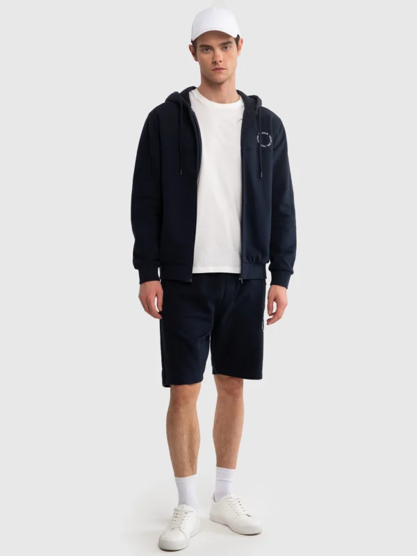 f69276acdecdd0d433bb738c81c04bdcfebe4983 Szorty męskie dresowe wiązane w pasie granatowe Kersyner 403