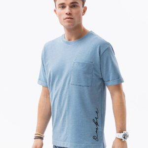 T-shirt męski z nadrukiem - niebieski