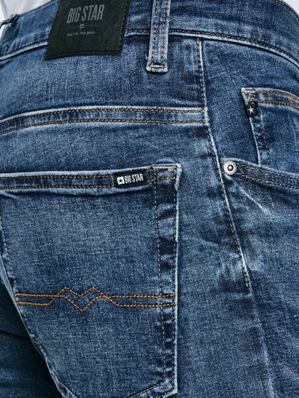 f73487c281258332985f1492dcc9a457bc9a72bb Jeansy męskie dopasowane z przetarciami granatowe Nader 495