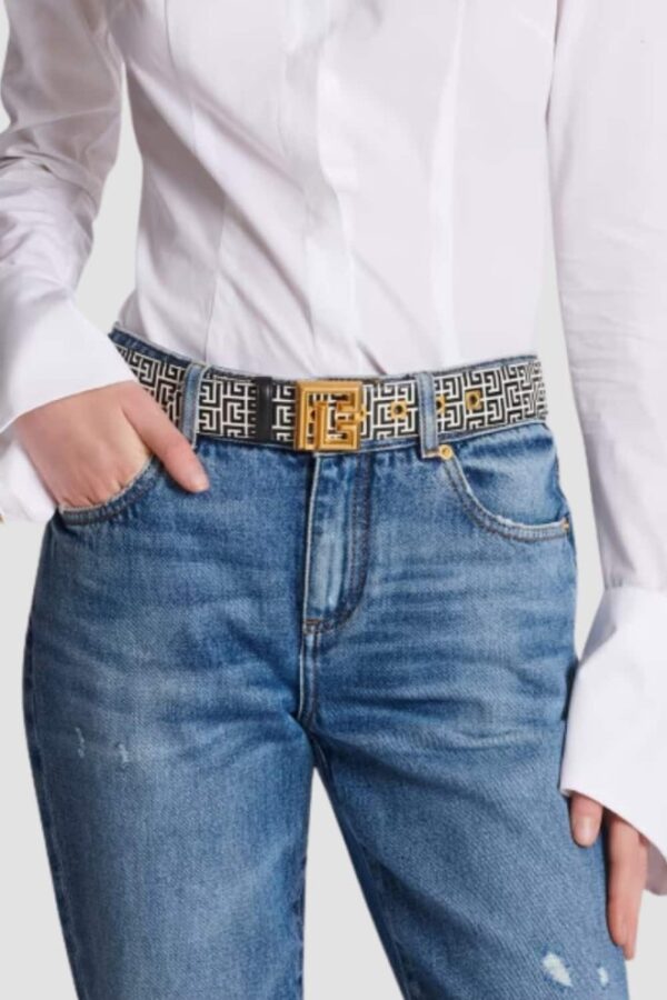 BALMAIN Czarno-biały pasek damski Labyrinth, Rozmiar 90