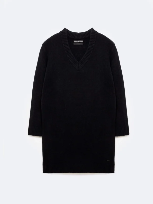 Sukienka damska dzianinowa z dodatkiem wełny czarna Julita 906