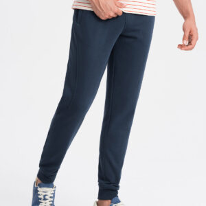 Bawełniane męskie spodnie dresowe joggery BASIC – granatowe V1