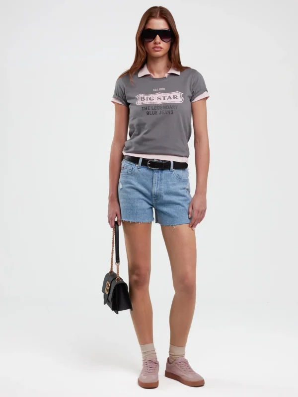 Szorty damskie jeansowe z surowym wykoŅczeniem z kolekcji Authentic niebieskie Authentic Girl 284