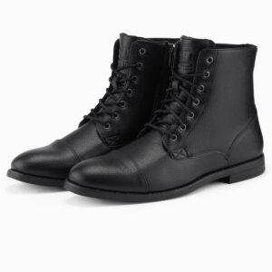 Męskie buty z ekoskóry z ocieplaną wysoką cholewką – czarne V1 OM-FOBO-0172