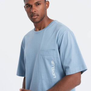 T-shirt męski bawełniany OVERSIZE - niebieski V4
