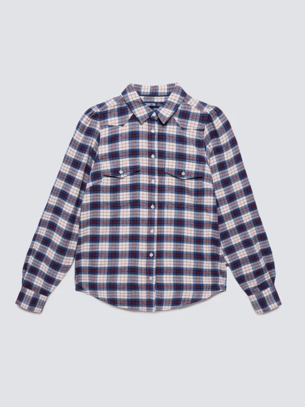 Koszula damska flanelowa w krate granatowo-beżowa Indina 401