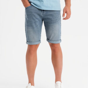 Szorty jeansowe męskie z podwiniętą nogawką - jasnoniebieskie V1