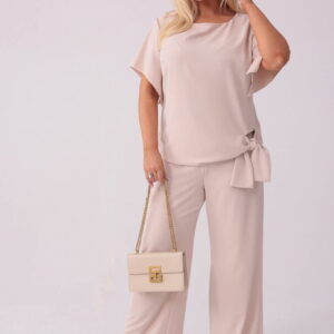 Elegancki beżowy komplet Rosa bluzka i spodnie na wesele PLUS SIZE XXL WIOSNA