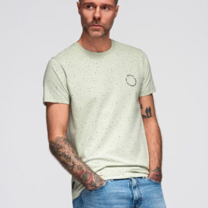 T-shirt męski bawełniany z nadrukiem i okrągłym dekoltem – miętowy V3