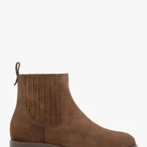 Brązowe sztyblety z przeszyciami ze skóry welurowej