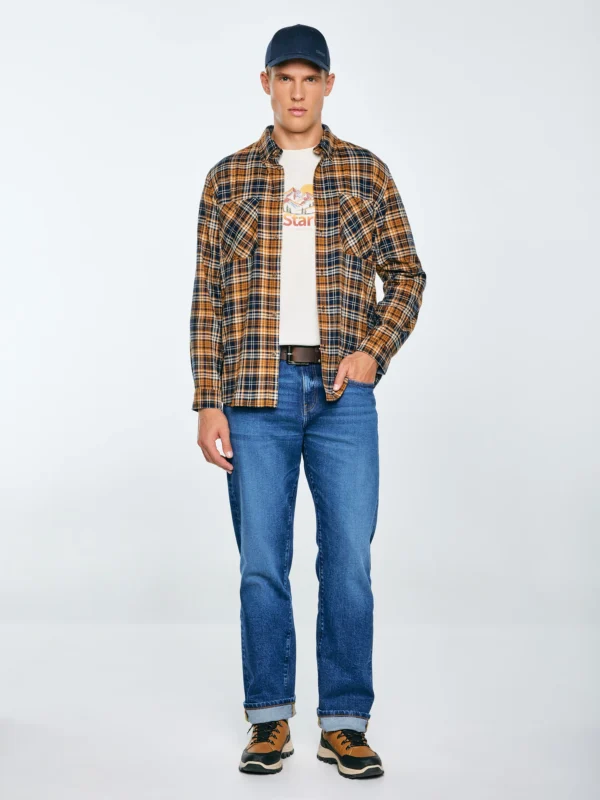 fc56e9d913060fa1ba864c23cfaeed7951d1c67b Koszula męska flanelowa w kratę granatowo-pomaraŅczowa Kolisar 403