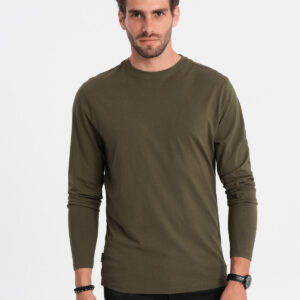 Męski longsleeve BASIC z okrągłym dekoltem - ciemnooliwkowy V7