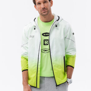 Kurtka męska w stylu sportowym z gradientem – biało-limonkowa V1