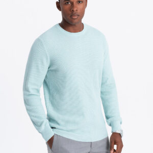 Melanżowy męski sweter ze strukturalnej dzianiny – miętowy V1