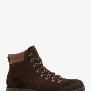 Brązowe trzewiki ze skóry licowej i welurowej