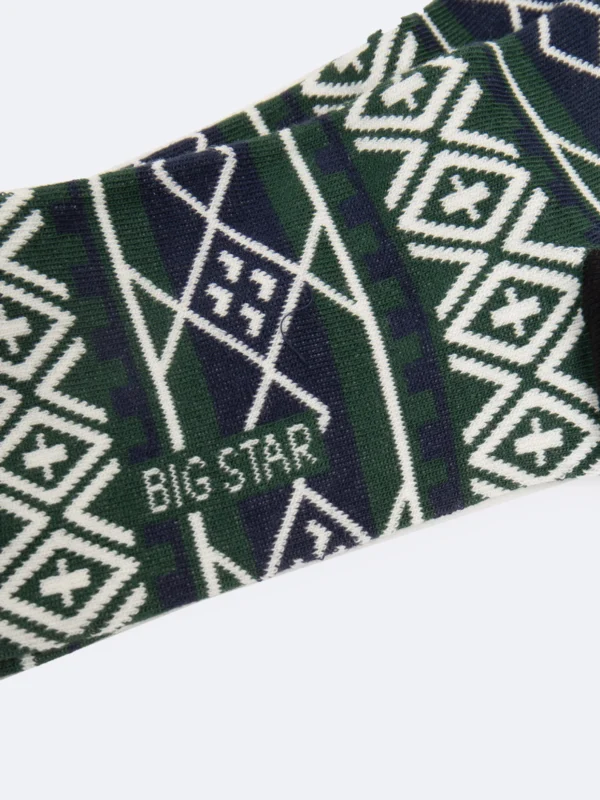 fddd9db19e411b14799e131b73fb63253bf3df7f Skarpety męskie bawełniane w geometryczne wzory zielone Santos 304