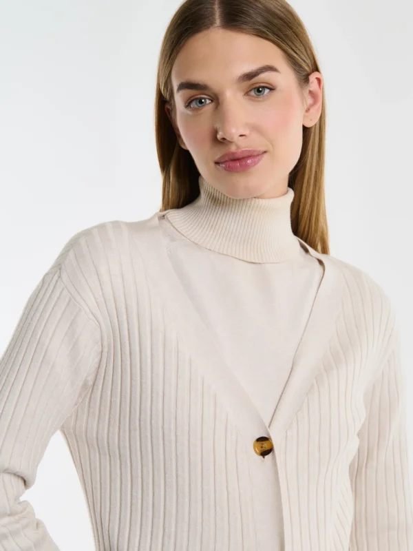 Kardigan damski długi kremowy Neka 102