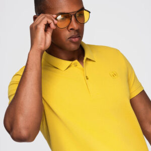 Koszulka męska polo z dzianiny pique - żółty