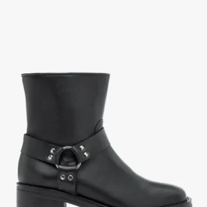 Czarne botki biker boots ze skóry licowej