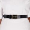 VALENTINO Czarny pasek damski lakierowany Around Plaque Buckle Belt