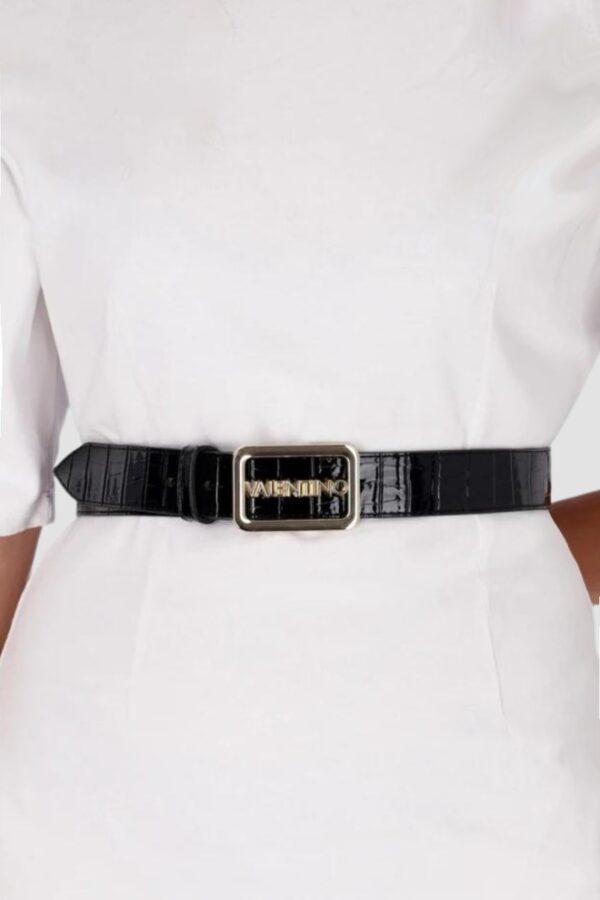VALENTINO Czarny pasek damski lakierowany Around Plaque Buckle Belt