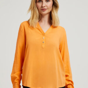 Koszula z dekoltem w serek z guzikami pomarańczowa