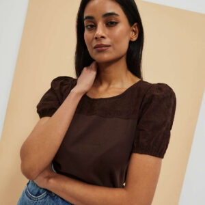 Bluzka z bufiastymi rękawami ciemnbrązowa