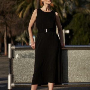 Gładka sukienka midi czarna