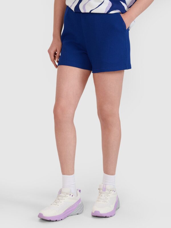 0129e06962dd08dcfa5a837e7de439b63eca431f 4F Spodenki dresowe z dzianiny waflowej damskie - granatowe