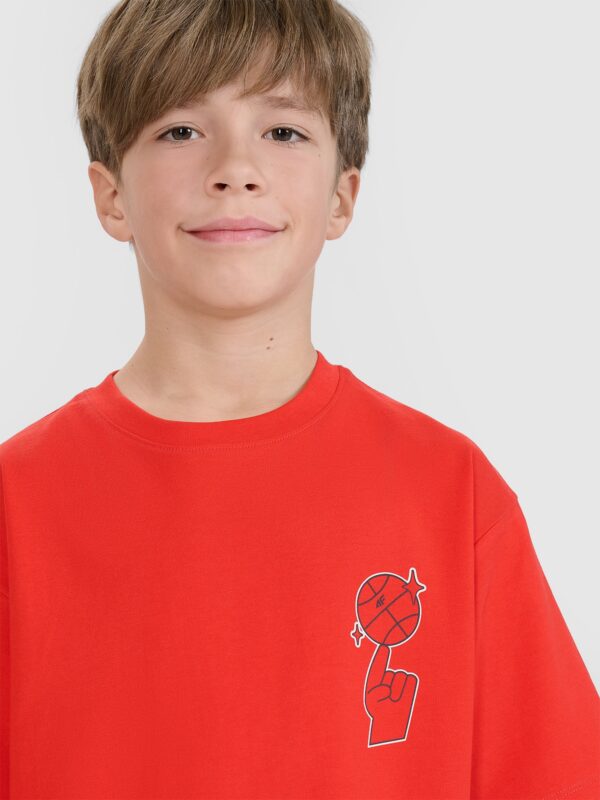015407a494a426fc2d33e811e834ec3199691024 4F T-shirt oversize z nadrukiem chłopięcy - czerwony 122 (6-7 lat)