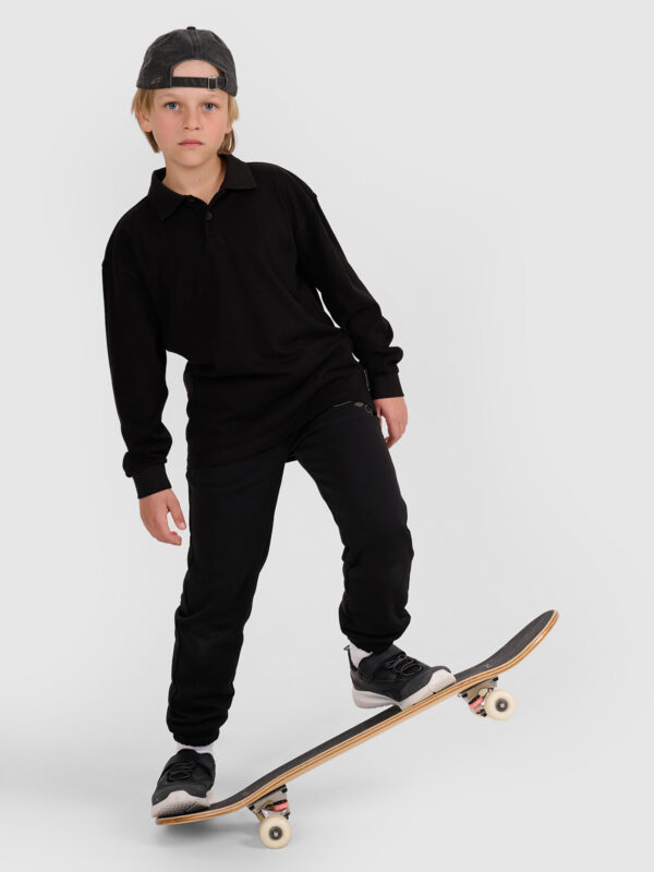 4F Longsleeve polo regular chłopięcy - czarny 122 (6-7 lat)