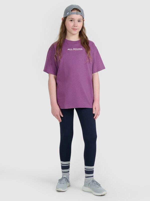 01cebbdab31c7d36100cf2e8d1506a00f736fe79 4F T-shirt oversize z nadrukiem dziewczęcy - fioletowy 164 (13-14 lat)