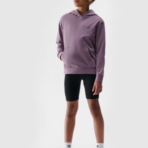 4F Bluza dresowa nierozpinana z kapturem dziewczęca - fioletowa 140 (9-10 lat)