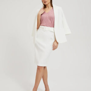 Ołówkowa spódnica z szerokim paskiem biała