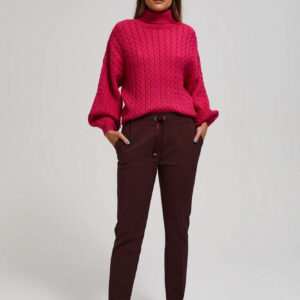 0282c02534cff8f71c15ca4281caa42d9daf2987 Gładkie spodnie z wiązaniem kasztanowe