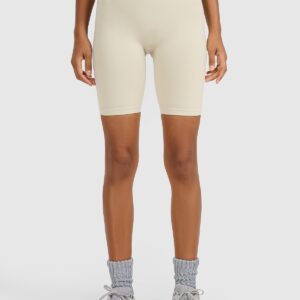 4F Legginsy kolarki treningowe bezszwowe damskie - beżowe