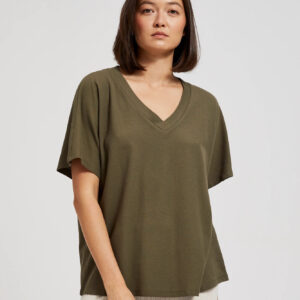 Bluzka z dekoltem w serek oliwkowa