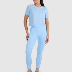 033262d681f26733897c45d0fdce987acb29edab 4F Koszulka treningowa crop-top szybkoschnąca damska - niebieska