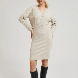 Dzianinowa sukienka ozdobiona guzikami beżowa