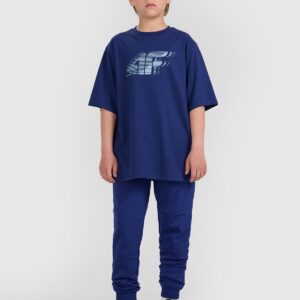 03d03f76f2abc64eee0c67d6cffd63a1f93d015a 4F T-shirt oversize z nadrukiem chłopięcy - granatowy 158 (12-13 lat)