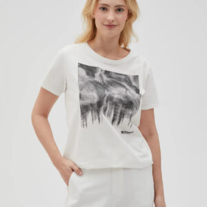 Biała bawełniana bluzka z nadrukie