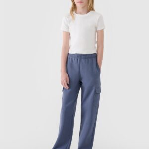 4F Spodnie dresowe z szerokimi nogawkami cargo dziewczęce - granatowe 128 (7-8 lat)